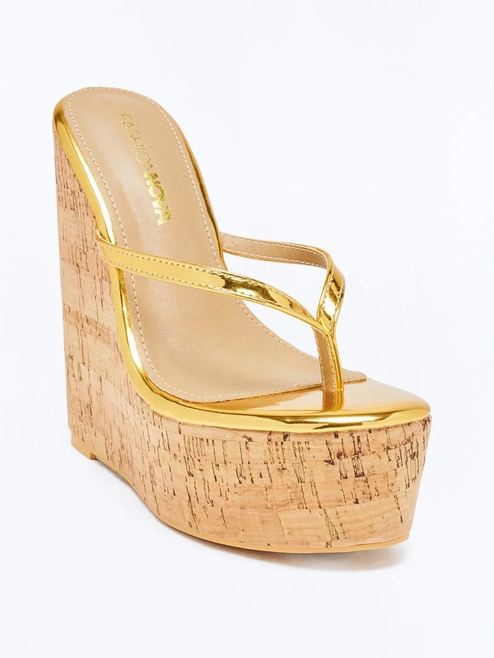 Gold Platform Wedge Flip-Flop Sandals - Women